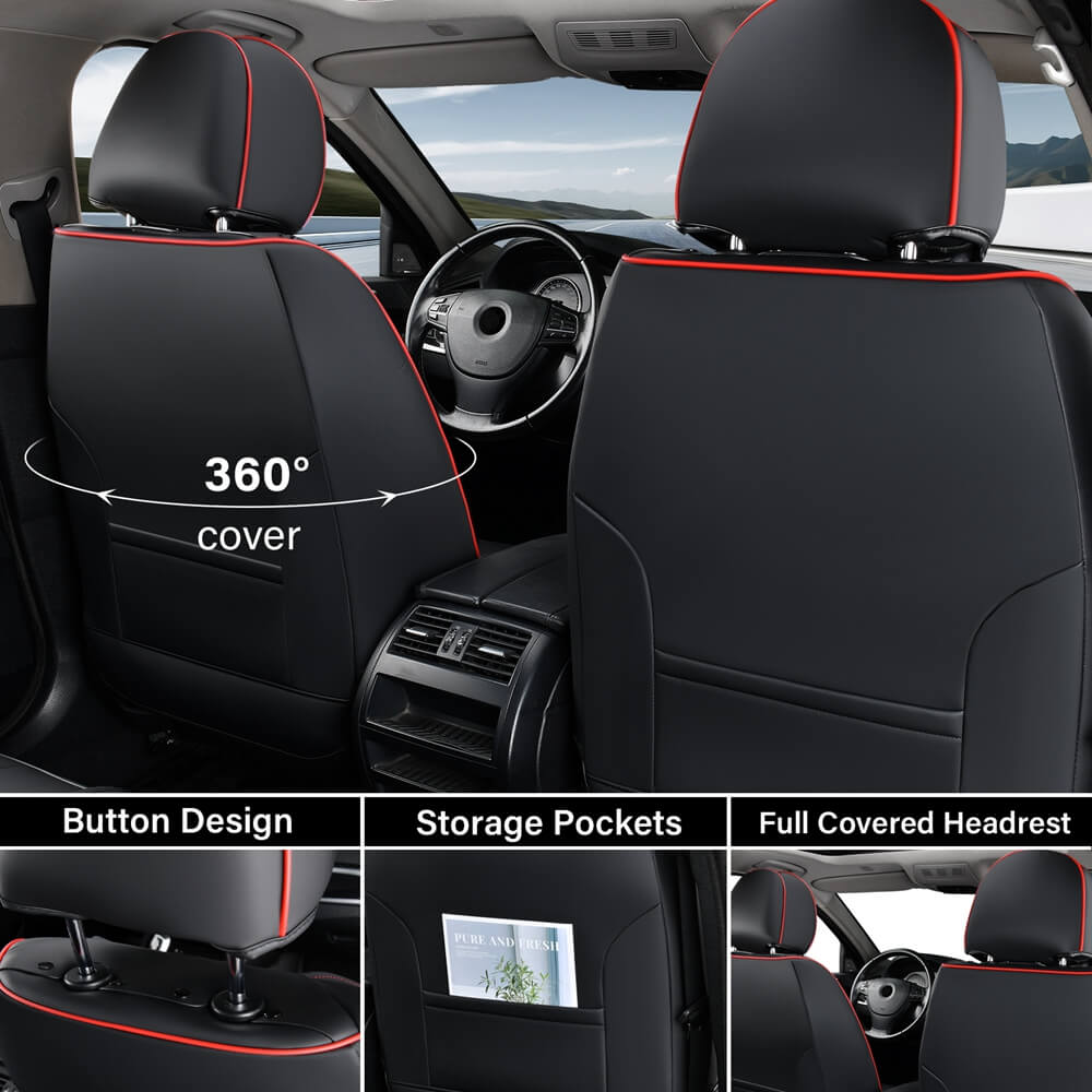 Coverado Front and Rear Car Seat Covers with Lumbar Support Leather Comfortable Auto Seat Protectors Universal Fit