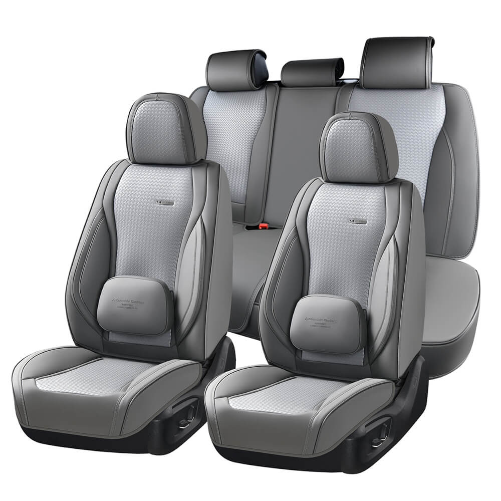 Coverado Front and Rear Car Seat Covers with Lumbar Support Leather Comfortable Auto Seat Protectors Universal Fit