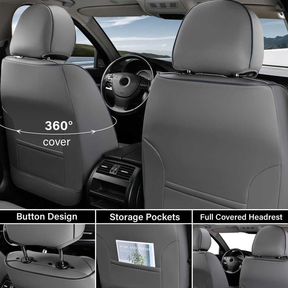 Coverado Front and Rear Car Seat Covers with Lumbar Support Leather Comfortable Auto Seat Protectors Universal Fit