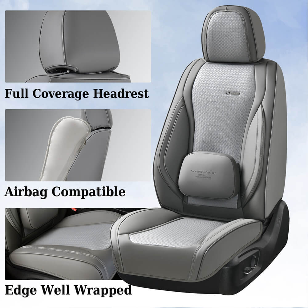Coverado Front and Rear Car Seat Covers with Lumbar Support Leather Comfortable Auto Seat Protectors Universal Fit