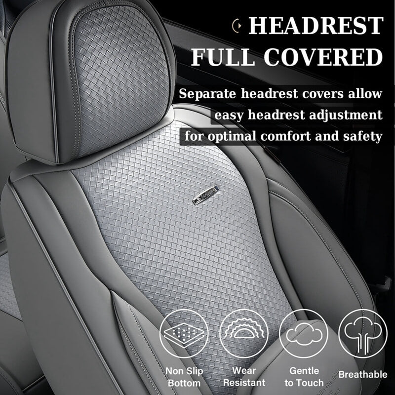 Coverado Front and Rear Car Seat Covers with Lumbar Support Leather Comfortable Auto Seat Protectors Universal Fit
