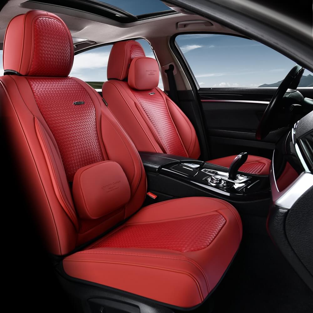 Coverado Front and Rear Car Seat Covers with Lumbar Support Leather Comfortable Auto Seat Protectors Universal Fit
