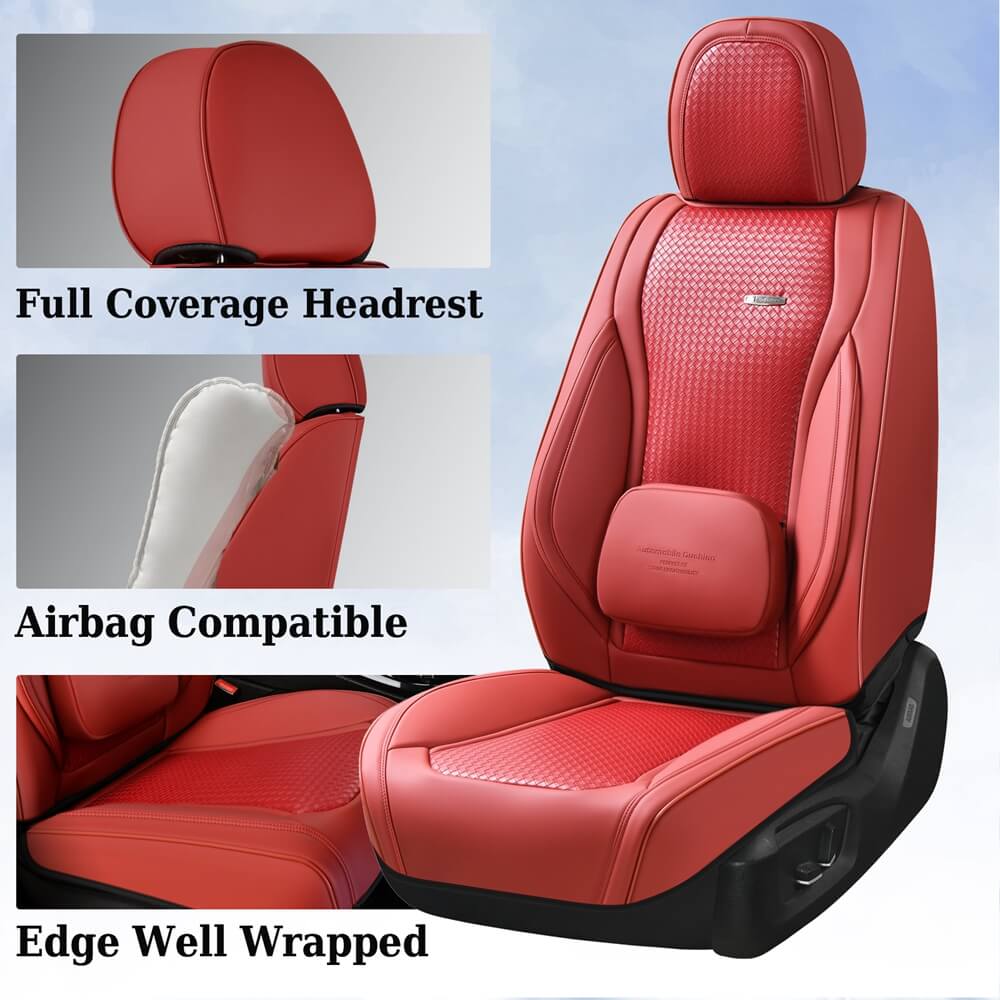 Coverado Front and Rear Car Seat Covers with Lumbar Support Leather Comfortable Auto Seat Protectors Universal Fit
