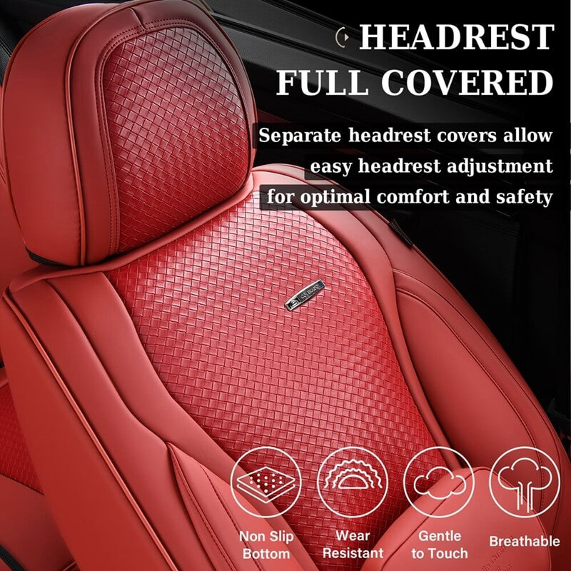 Coverado Front and Rear Car Seat Covers with Lumbar Support Leather Comfortable Auto Seat Protectors Universal Fit