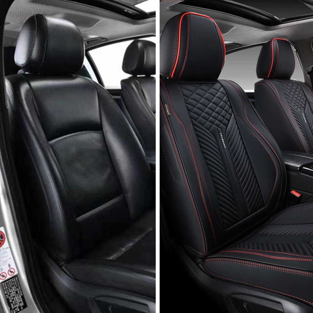 Coverado Front and Back Seat Covers Premium Leather Classic Contrast Color Water Resistant Auto Seat Protectors Universal Fit
