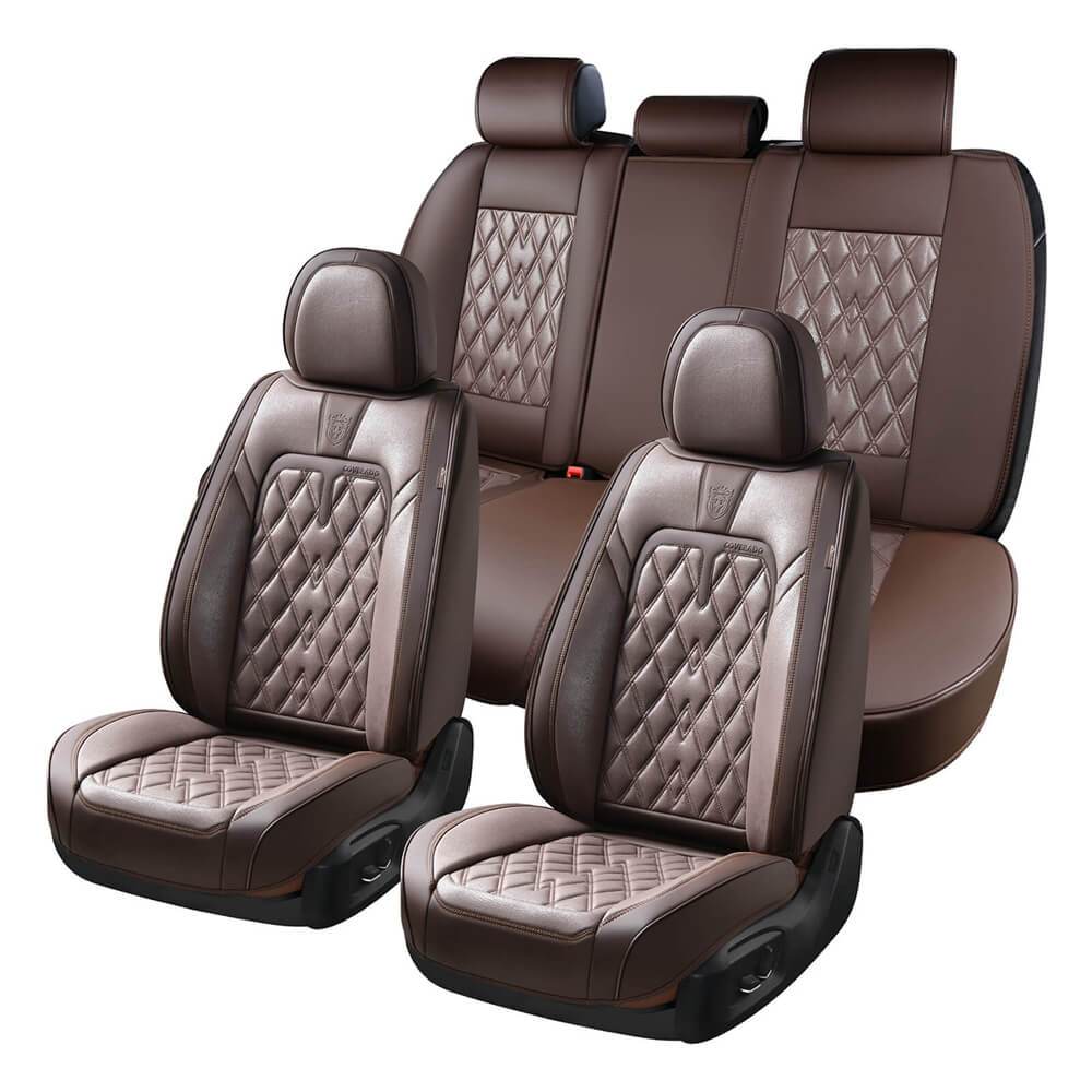 Coverado 5 Seats Front and Rear Seat Covers Faux Leather Full Set Quality Waterproof Universal Fit