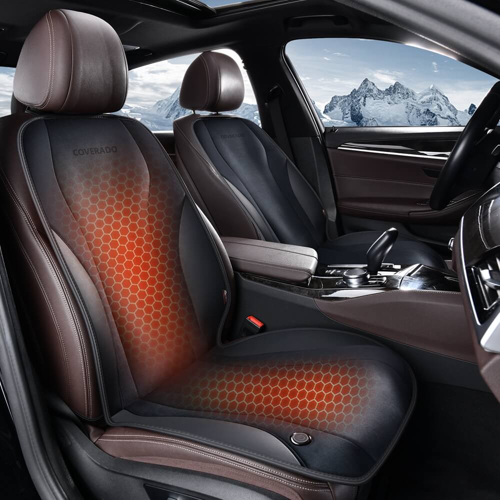 Coverado Fast Heating Pads Seat Heater Suede & PU Leather Heated Car Seat Covers Cushion Universal Warmer Driver for Cold Winter