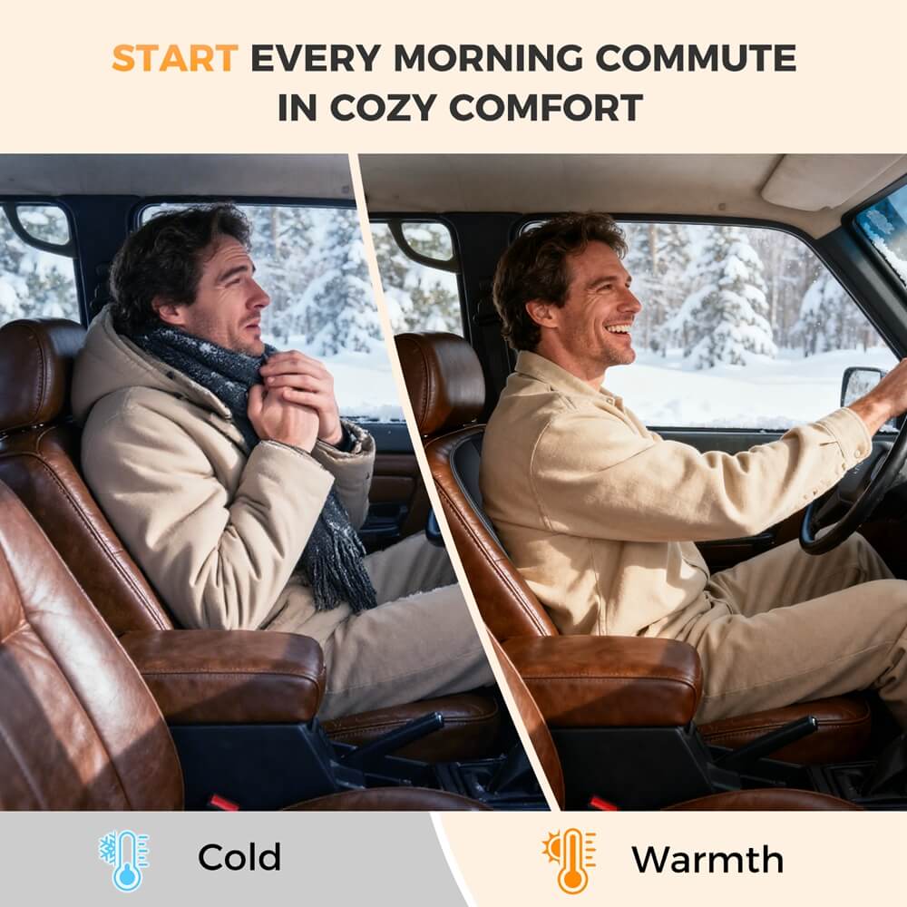 Coverado Fast Heating Pads Seat Heater Suede & PU Leather Heated Car Seat Covers Cushion Universal Warmer Driver for Cold Winter