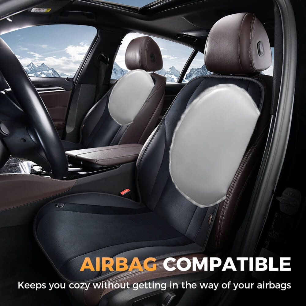 Coverado Fast Heating Pads Seat Heater Suede & PU Leather Heated Car Seat Covers Cushion Universal Warmer Driver for Cold Winter