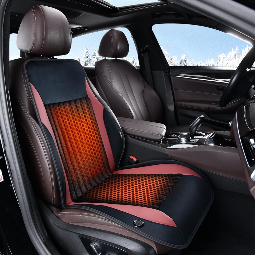 Coverado Car Seat Heater 3-Level Fasting Heated Seat Cushion with Faux Leather & Fabric Material Warm Seat Covers Pad Universal Fit for Winter