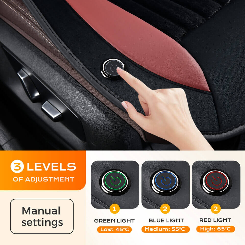 Coverado Car Seat Heater 3-Level Fasting Heated Seat Cushion with Faux Leather & Fabric Material Warm Seat Covers Pad Universal Fit for Winter