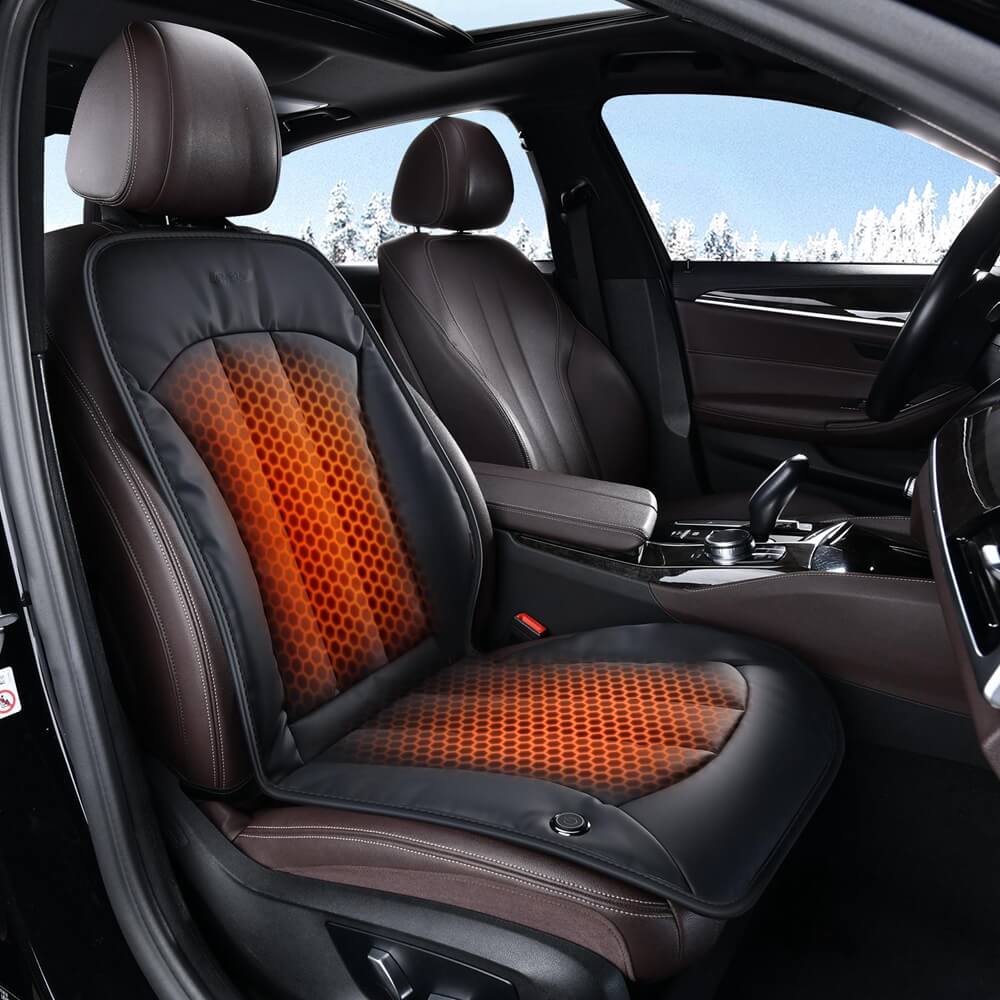 Coverado Heated Seat Cushion 3-Level Faux Leather Car Seat Covers Pad Warm Seat Heater for Driver Seat Universal Fit for Cold Winter