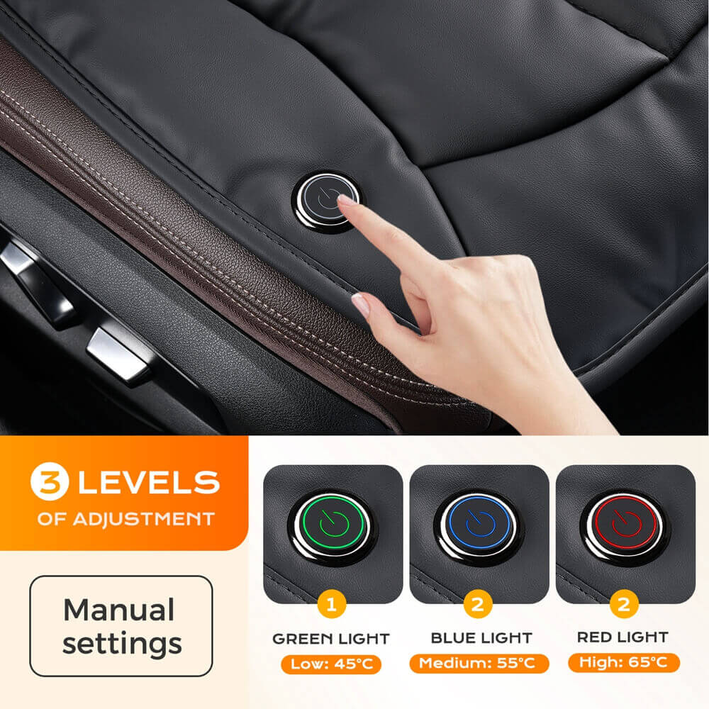 Coverado Heated Seat Cushion 3-Level Faux Leather Car Seat Covers Pad Warm Seat Heater for Driver Seat Universal Fit for Cold Winter
