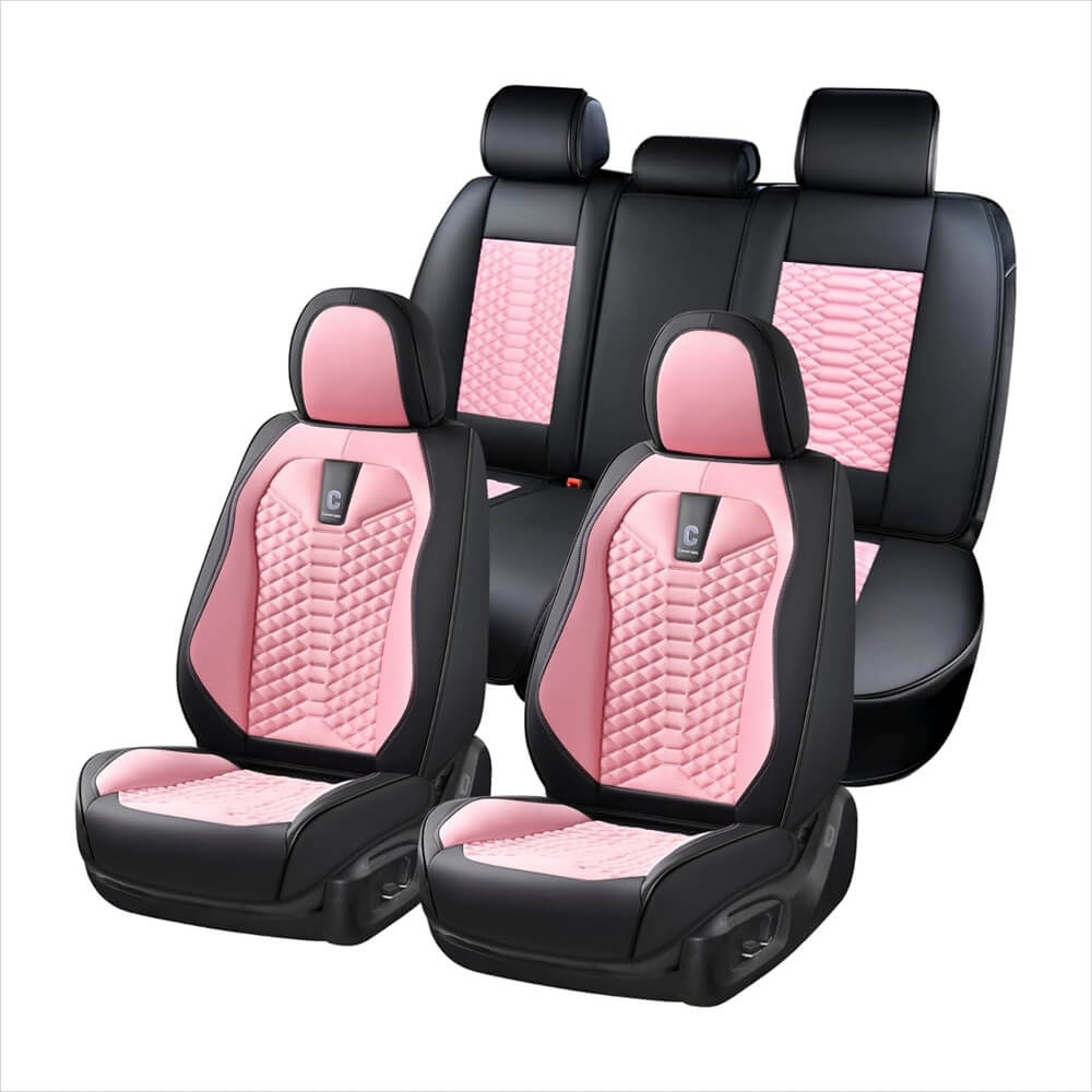 Coverado 5 Seats Full Set Car Seat Covers Fabric & Leather Front and Back Auto Seat Protectors Universal Fit