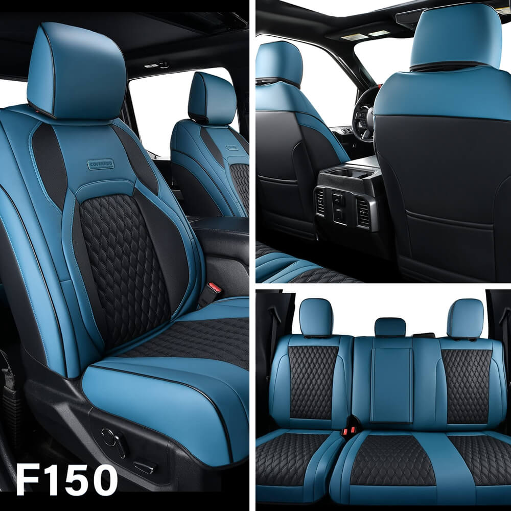 Fit 2015-2024 F150, 2017-2024 F250 F350 Crew Cab Coverado Custom Seat Covers Front and Back Waterproof 5 Seats Faux Leather Full Coverage Seat Protectors