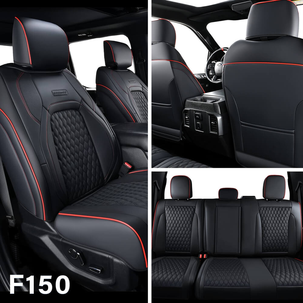 Fit 2015-2024 F150, 2017-2024 F250 F350 Crew Cab Coverado Custom Seat Covers Front and Back Waterproof 5 Seats Faux Leather Full Coverage Seat Protectors