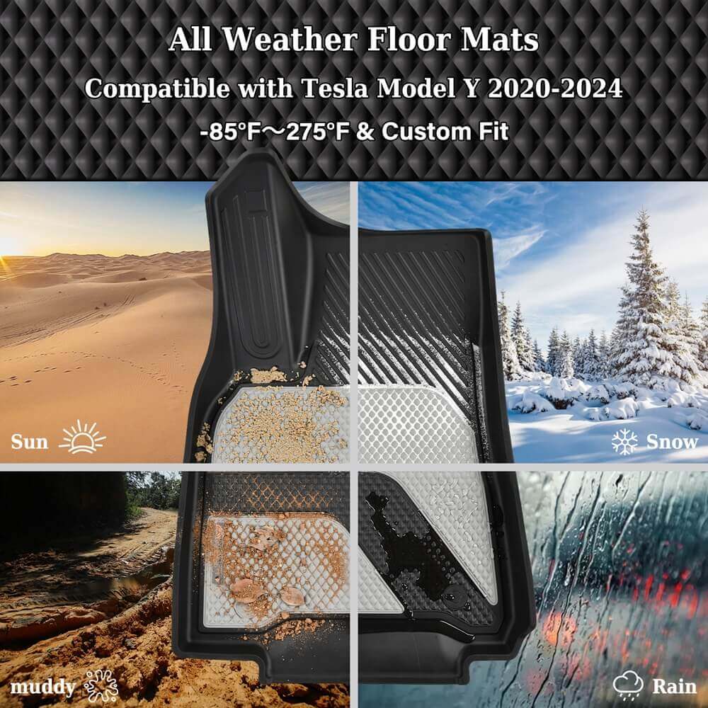 50% OFF 🔥🔥 Coverado Custom 2021-2024 Tesla Model Y Car Floor Mats Full Set Fit Front Rear Trunk Cargo Liners Auto Tesla Interior Liners