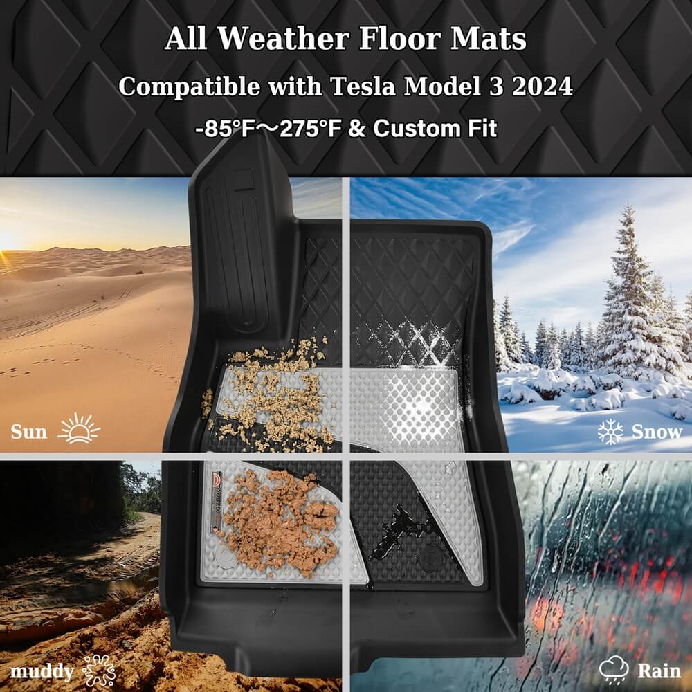 50% OFF 🔥🔥 Coverado Custom 2024 Model 3 Car Floor Mats Auto Tesla Interior Liners Full Set Fit Front Rear Trunk Cargo Liners
