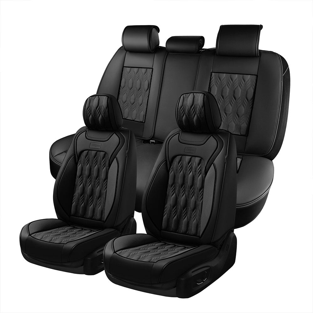 Coverado Car Seat Covers Full Set, Luxury Nappa Leather Seat Covers for  Cars, Universal Waterproof Seat Covers with Embossed Pattern, Auto Seat