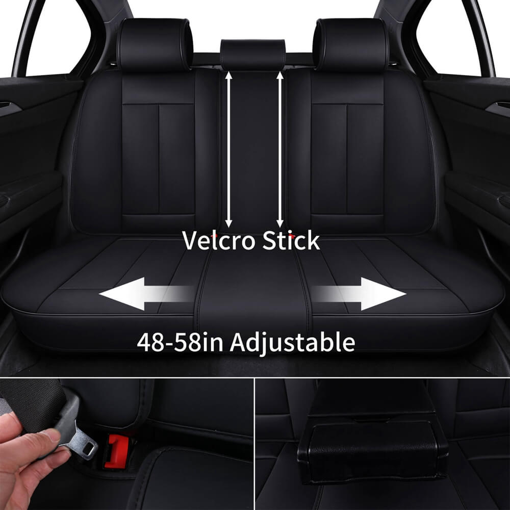 Coverado Rear Seat Covers Faux Leather Back Seat Protectors Velcro-Adjusted Universal Fit