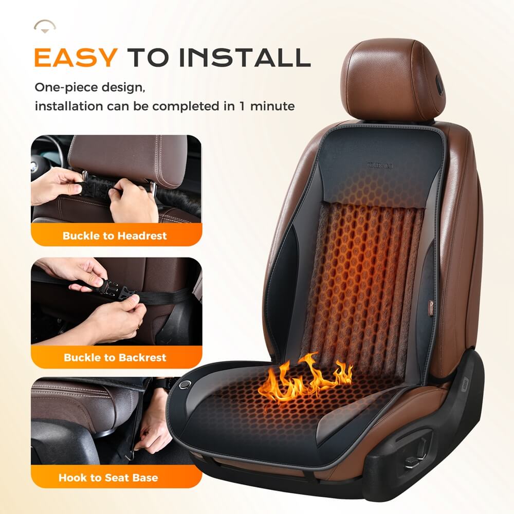 Coverado Car Seat Heater 3-Level Fasting Heated Seat Cushion with Faux Leather & Fabric Material Warm Seat Covers Pad Universal Fit for Winter