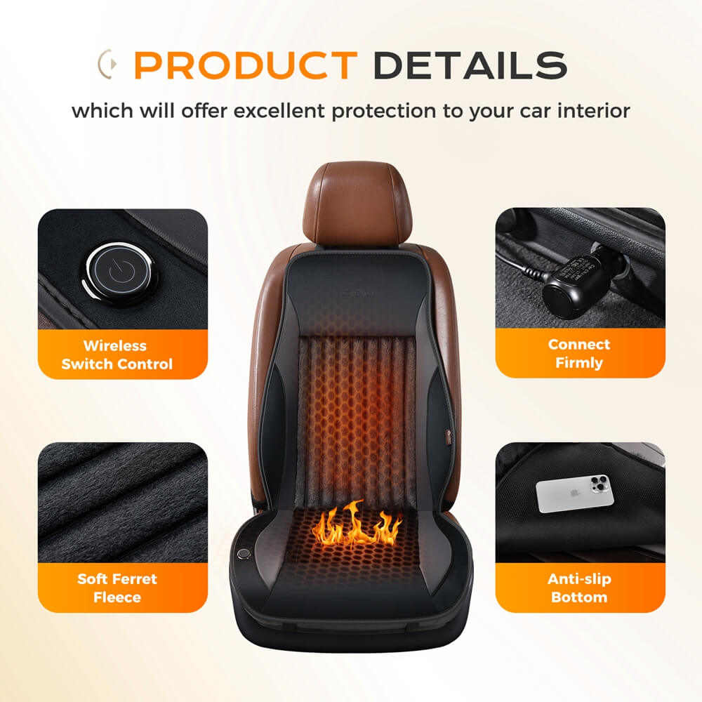 Coverado Car Seat Heater 3-Level Fasting Heated Seat Cushion with Faux Leather & Fabric Material Warm Seat Covers Pad Universal Fit for Winter