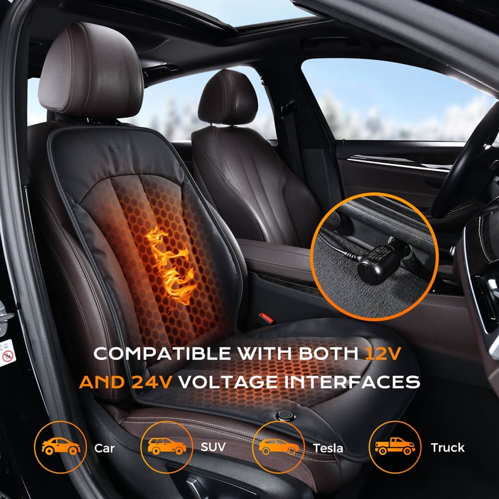 Coverado Heated Seat Cushion 3-Level Faux Leather Car Seat Covers Pad Warm Seat Heater for Driver Seat Universal Fit for Cold Winter