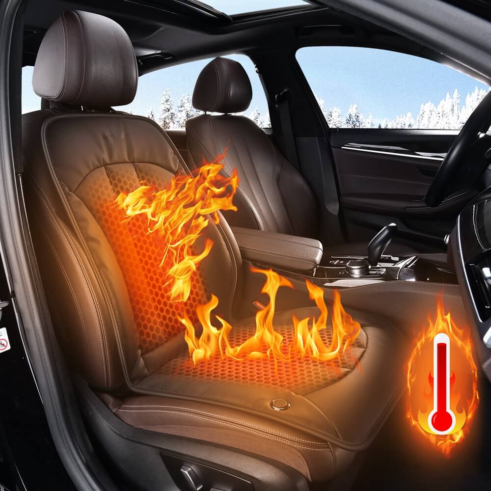 Coverado Heated Seat Cushion 3-Level Faux Leather Car Seat Covers Pad Warm Seat Heater for Driver Seat Universal Fit for Cold Winter