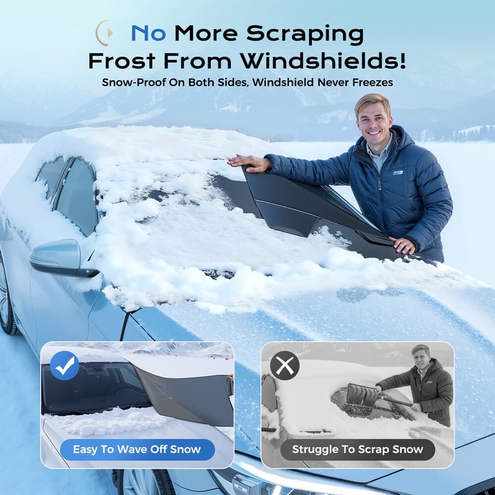 Coverado Car Windshield Snow Ice Cover 600D Oxford Fabric with 5 Layers Protection Heavy Duty Used for Snow Protection Rain and Sun Fit Most SUVs Sedans