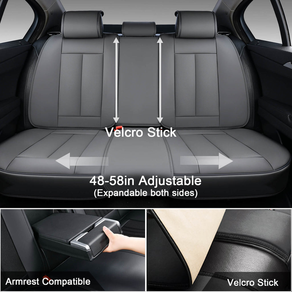 Coverado Front and Back Car Seat Covers Set Premium Faux Leather Water Resistant Lumbar Support Driver Passenger Rear Auto Seat Protectors Universal Fit