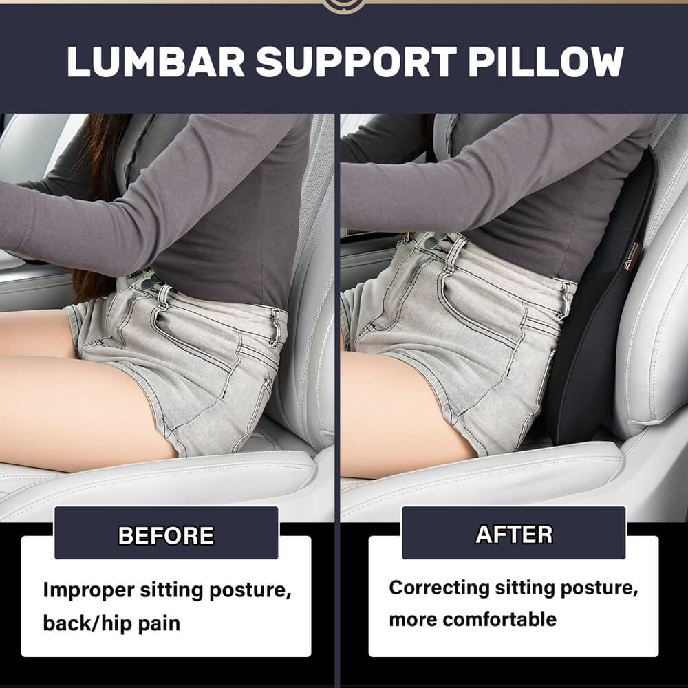 50% OFF🔥🔥 Coverado Car Back Support Pillow Leather Lumbar Support for Car Office Chair Sofa with Detachable Memory Foam