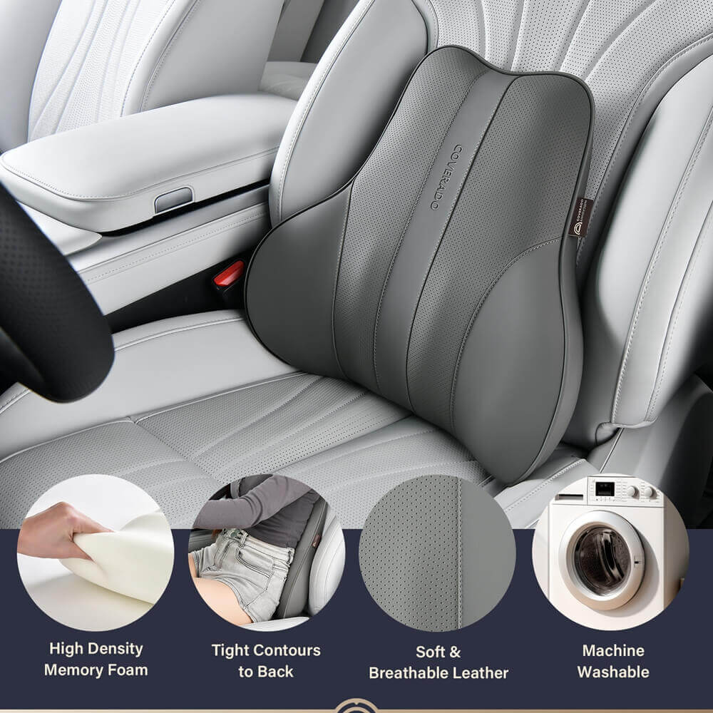 50% OFF🔥🔥 Coverado Car Back Support Pillow Leather Lumbar Support for Car Office Chair Sofa with Detachable Memory Foam