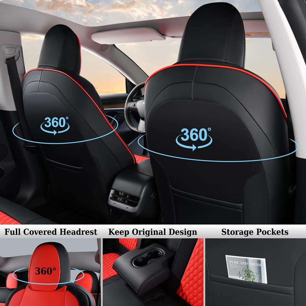 50% OFF🔥🔥 Fit 2017-2023 Tesla Model 3 Coverado Custom Car Seat Covers Premium Leather Front and Back Auto Seat Protectors