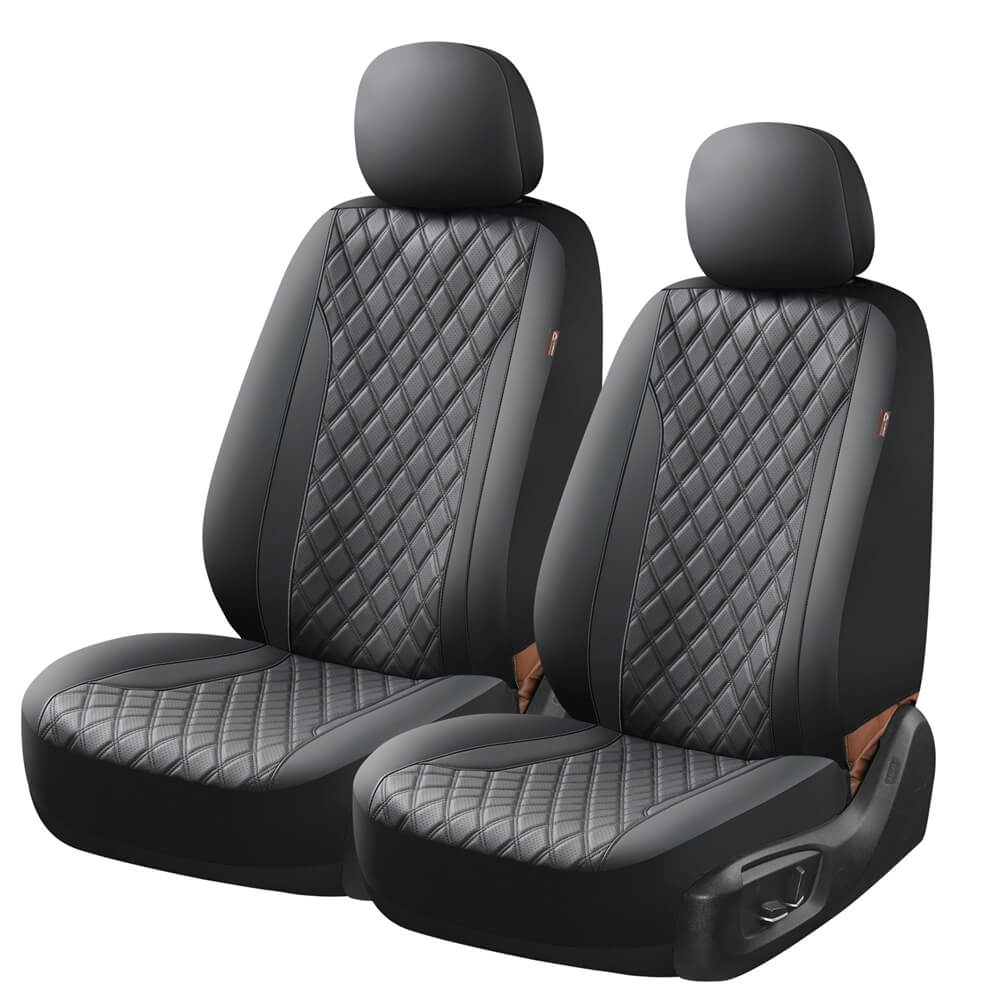 Coverado PVC Car Seat Covers Black Front and Back Faux Leather &Fabric Auto Seat Protector Universal Fit