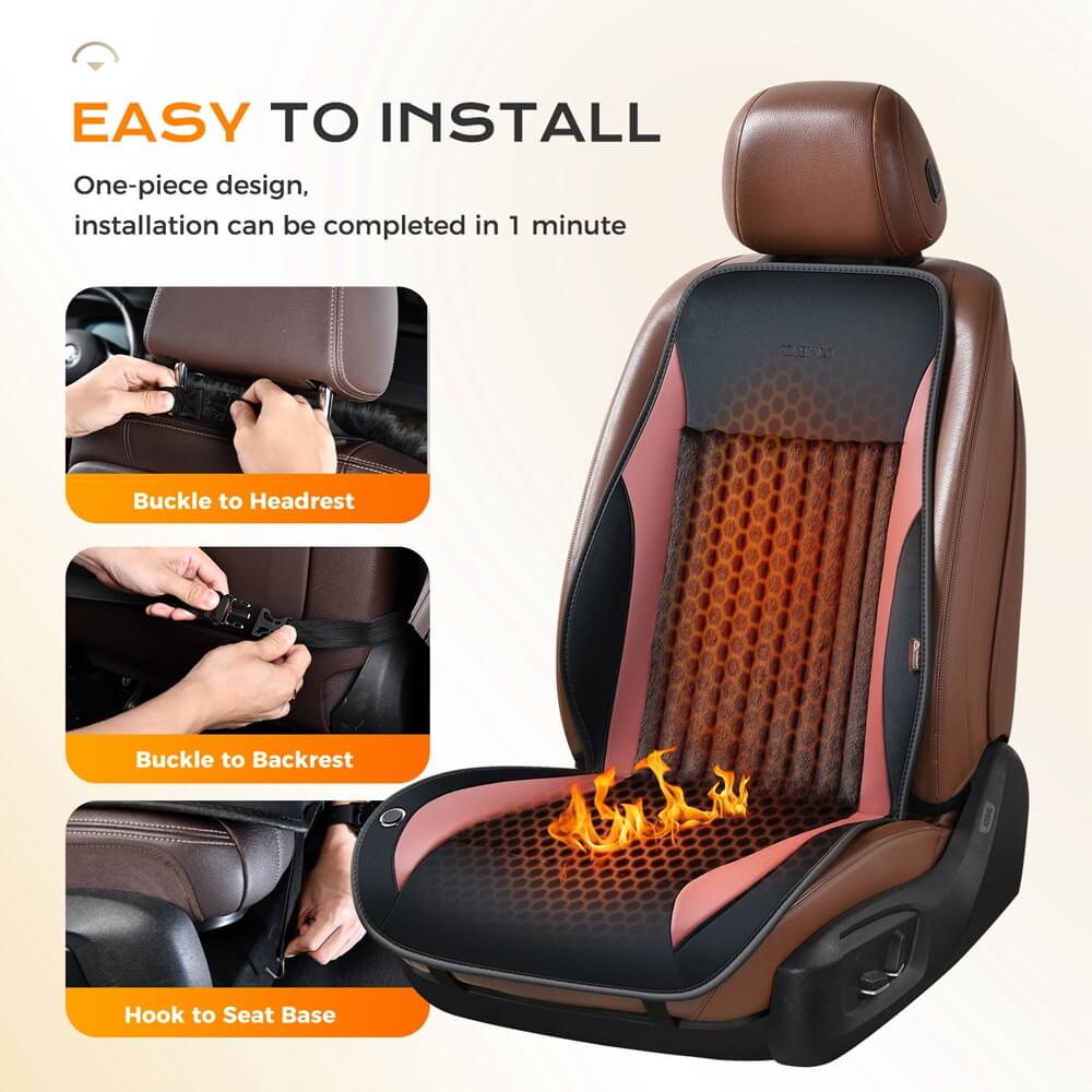 Coverado Car Seat Heater 3-Level Fasting Heated Seat Cushion with Faux Leather & Fabric Material Warm Seat Covers Pad Universal Fit for Winter