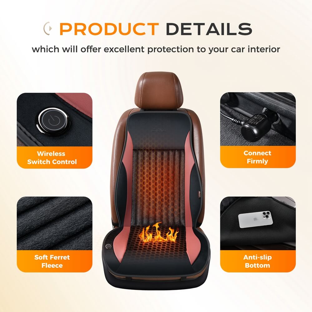 Coverado Car Seat Heater 3-Level Fasting Heated Seat Cushion with Faux Leather & Fabric Material Warm Seat Covers Pad Universal Fit for Winter