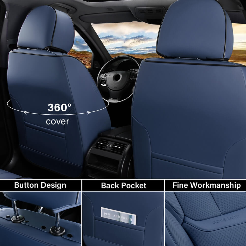 5 Seats Coverado Car Seat Covers for Cars Front and Rear Full Set with Lumbar Support Premium Leather Waterproof Auto Seat ProtectorsUniversal Fit