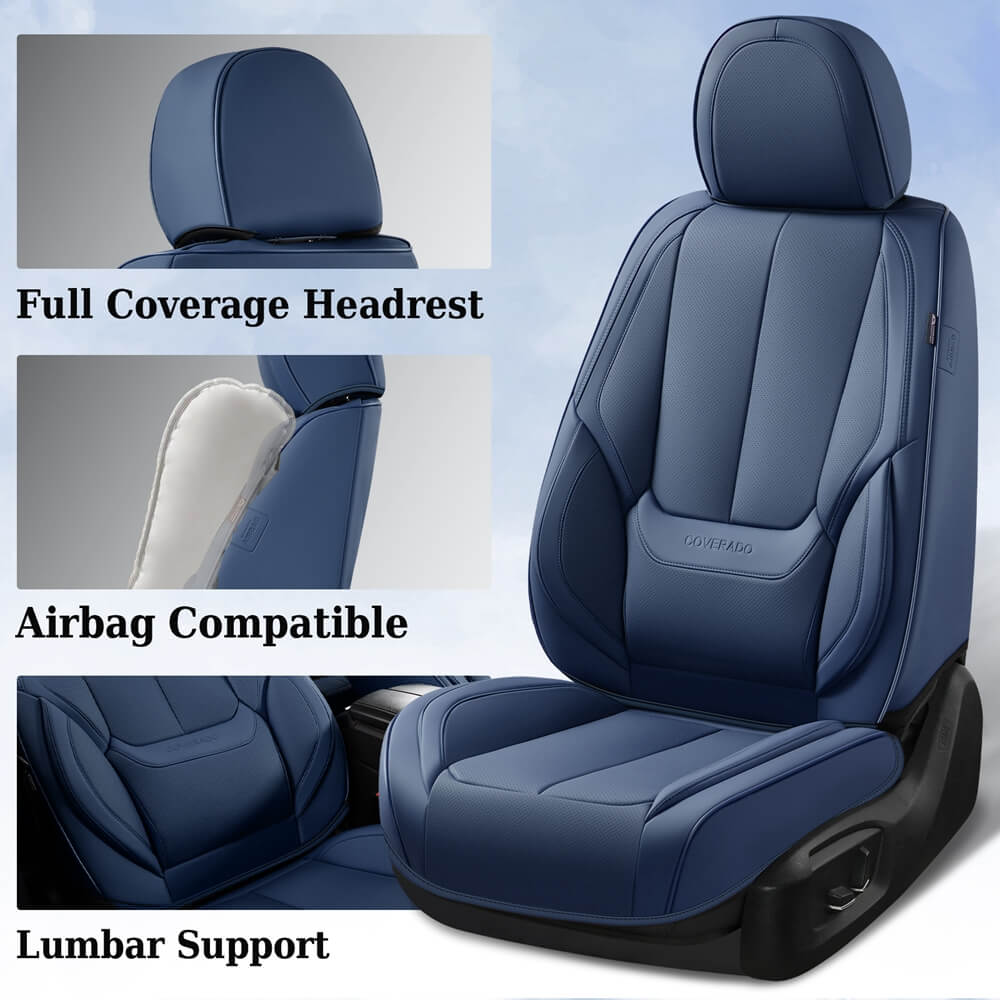 5 Seats Coverado Car Seat Covers for Cars Front and Rear Full Set with Lumbar Support Premium Leather Waterproof Auto Seat ProtectorsUniversal Fit