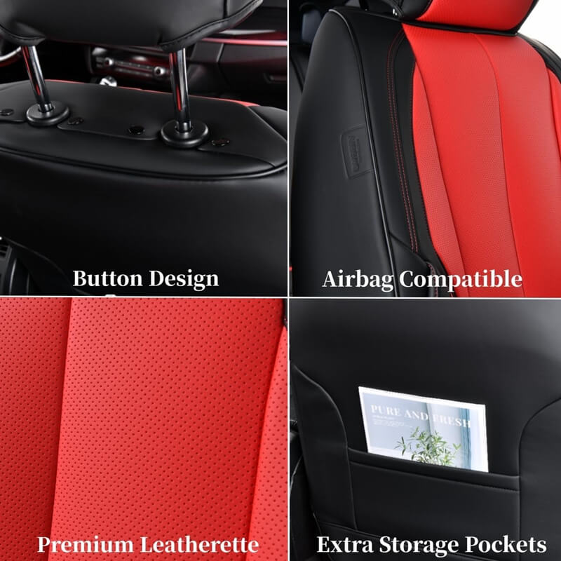 Coverado 5 Seats Front and Rear Seat Covers for Cars Full Set Premium Leather Waterproof Universal Fit