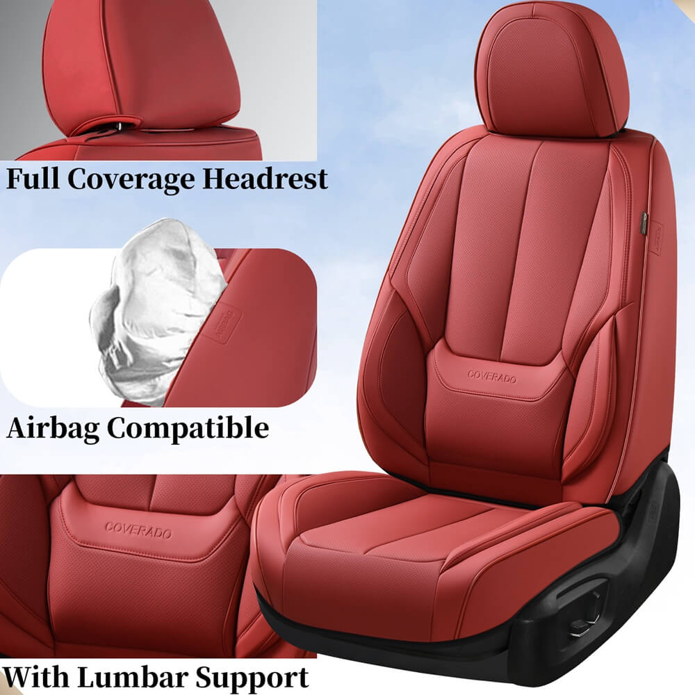 5 Seats Coverado Car Seat Covers for Cars Front and Rear Full Set with Lumbar Support Premium Leather Waterproof Auto Seat ProtectorsUniversal Fit