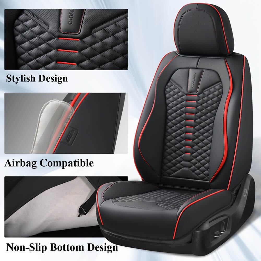 5 Seats Coverado Car Leather Seat Covers Fashion Front and Rear Leatherette Full Set Water Resistant Universal Fit