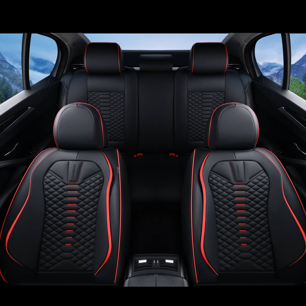 5 Seats Coverado Car Leather Seat Covers Fashion Front and Rear Leatherette Full Set Water Resistant Universal Fit