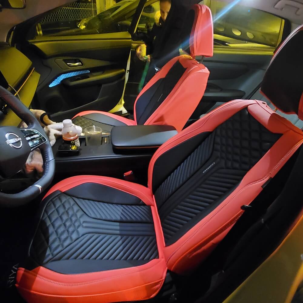 Coverado Front Seat Covers for Cars 2 Seats Full Coverage Protection Faux Leather Universal Auto Seat Covers Stylish Contrast Color