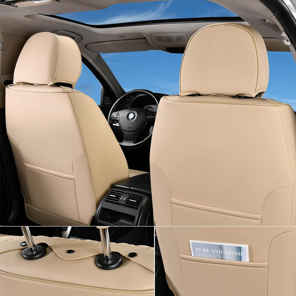 Coverado Luxury Front and Back Car Seat Covers Premium Faux Leather Waterproof Universal Fit