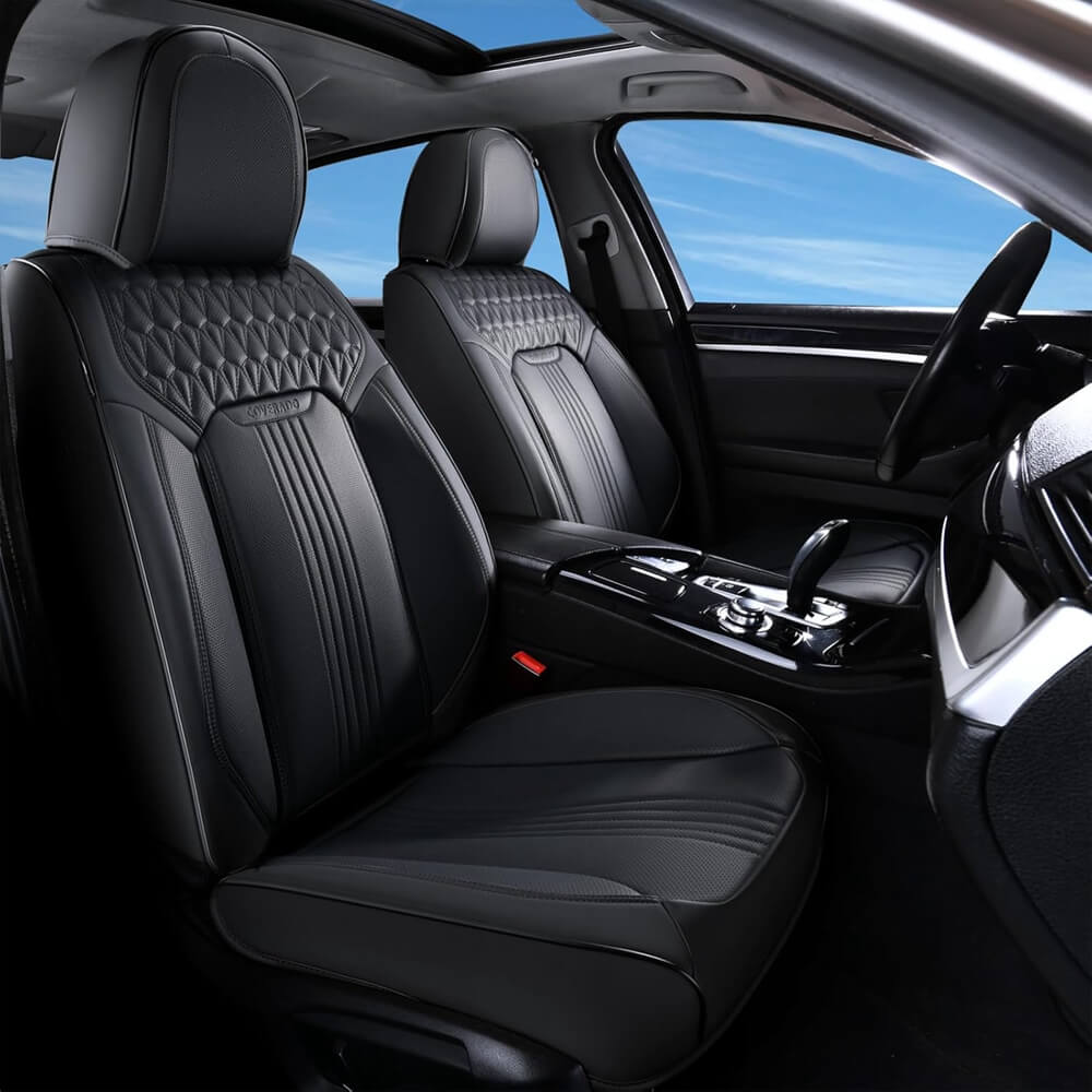 Coverado Luxury Front and Back Car Seat Covers Premium Faux Leather Waterproof Universal Fit