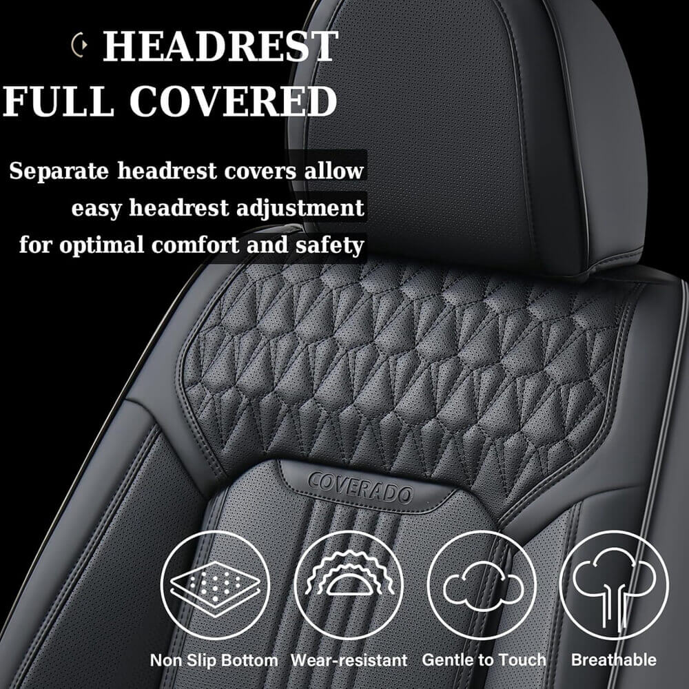 Coverado Luxury Front and Back Car Seat Covers Premium Faux Leather Waterproof Universal Fit