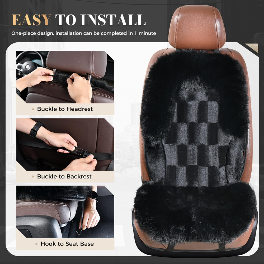 Coverado Black Fuzzy Car Seat Cushion Warm Seats Universal Fit Winter Comfort Furry Seat Covers