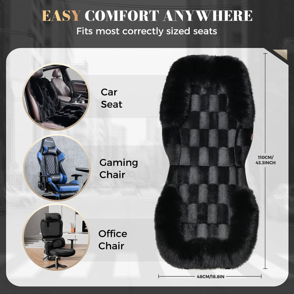 Coverado Black Fuzzy Car Seat Cushion Warm Seats Universal Fit Winter Comfort Furry Seat Covers