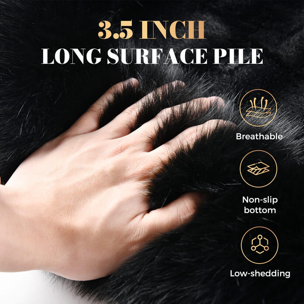 Coverado Black Fuzzy Car Seat Cushion Warm Seats Universal Fit Winter Comfort Furry Seat Covers