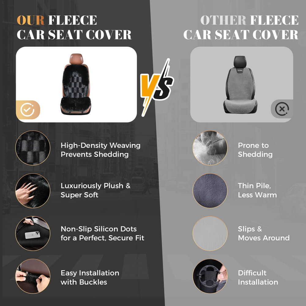 Coverado Black Fuzzy Car Seat Cushion Warm Seats Universal Fit Winter Comfort Furry Seat Covers